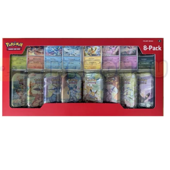 Pokemon TCG Prismatic Evolutions 8-Pack Tin Set - Red and Blue